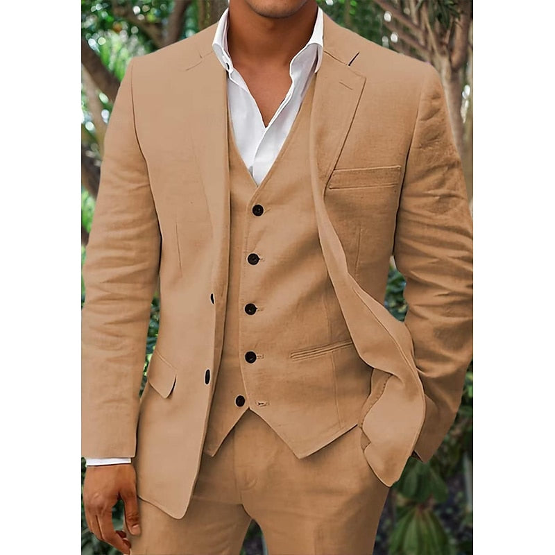Dreiteilig Leinen-Set for Herrer: Blazer, Veste og Bukser