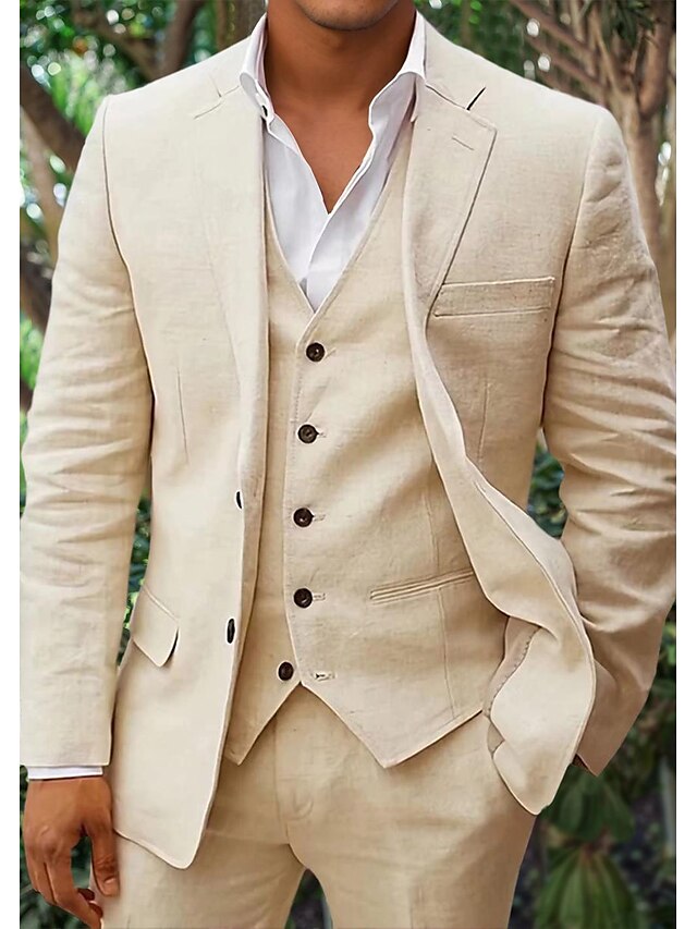 Dreiteilig Leinen-Set for Herrer: Blazer, Veste og Bukser