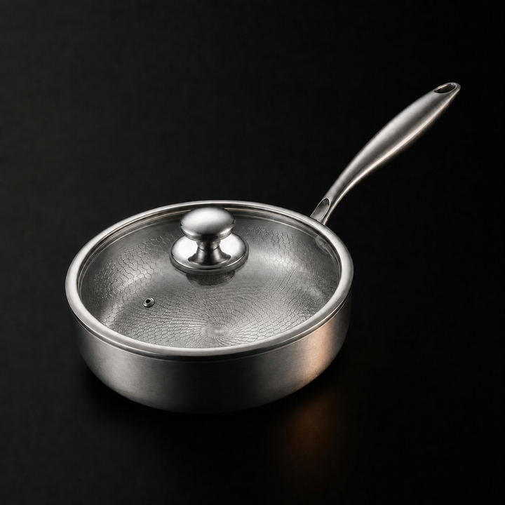 Håndhamret høykantet stekepanne i titan