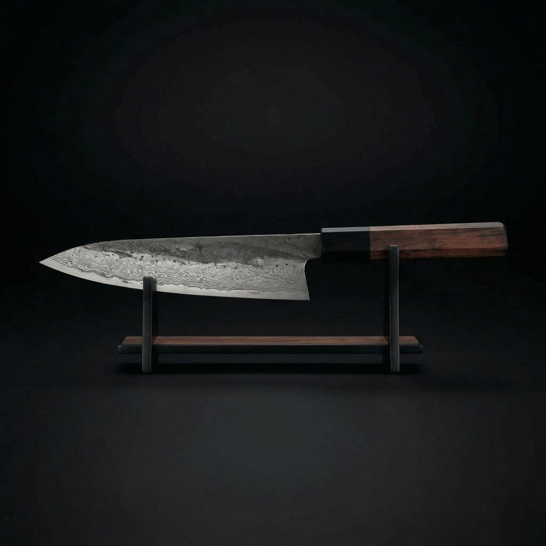 Kiritsuke-kniv, blad i rustfritt stål, skaft i jerntre, 8,5 tommer