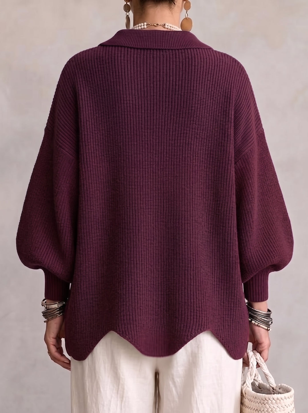 Oversize-cardigan med krage og store metallknapper
