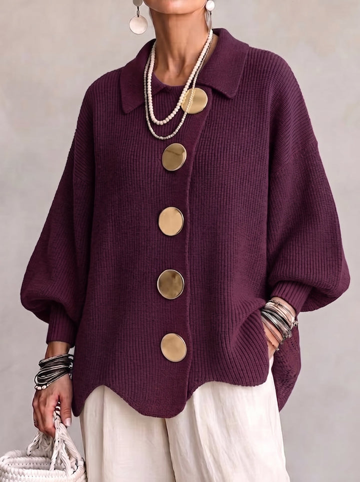 Oversize-cardigan med krage og store metallknapper