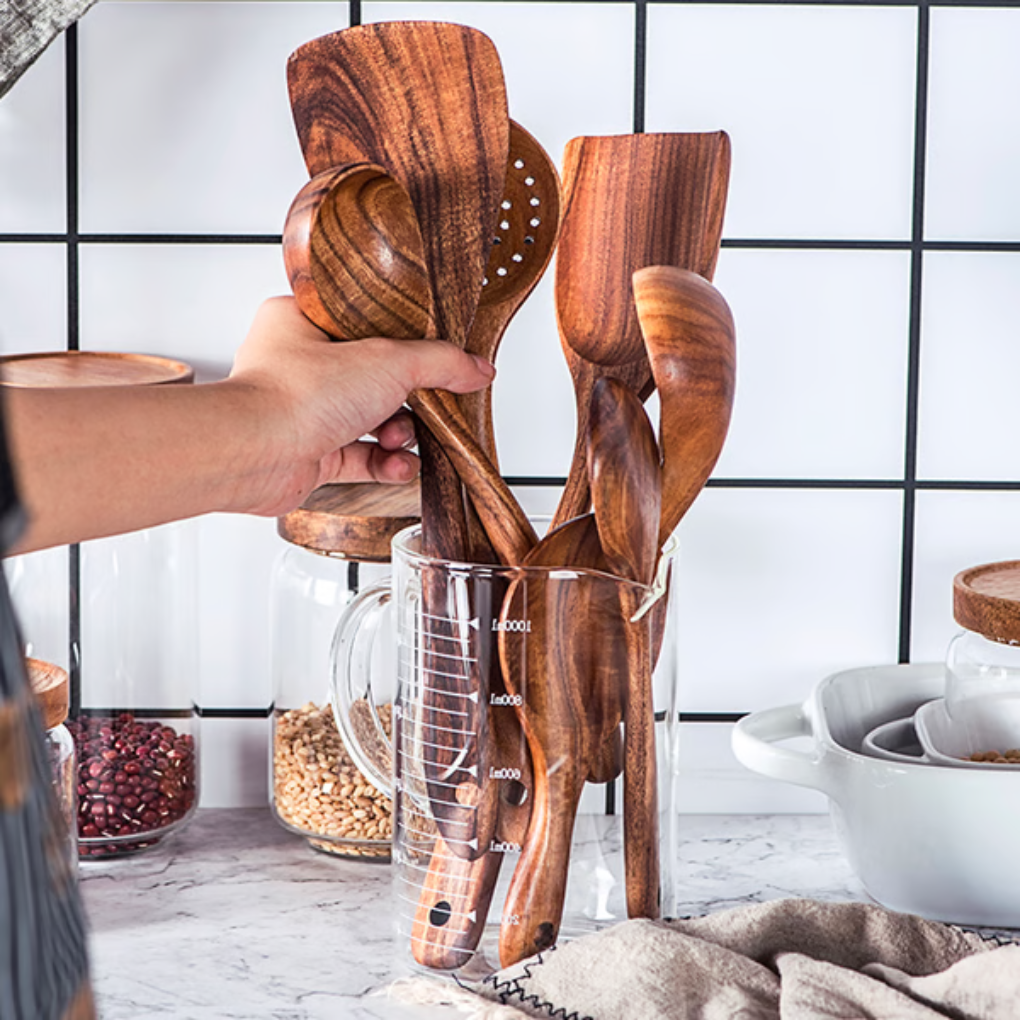 Premium Naturlig Teak Tre Kjøkkenredskaper