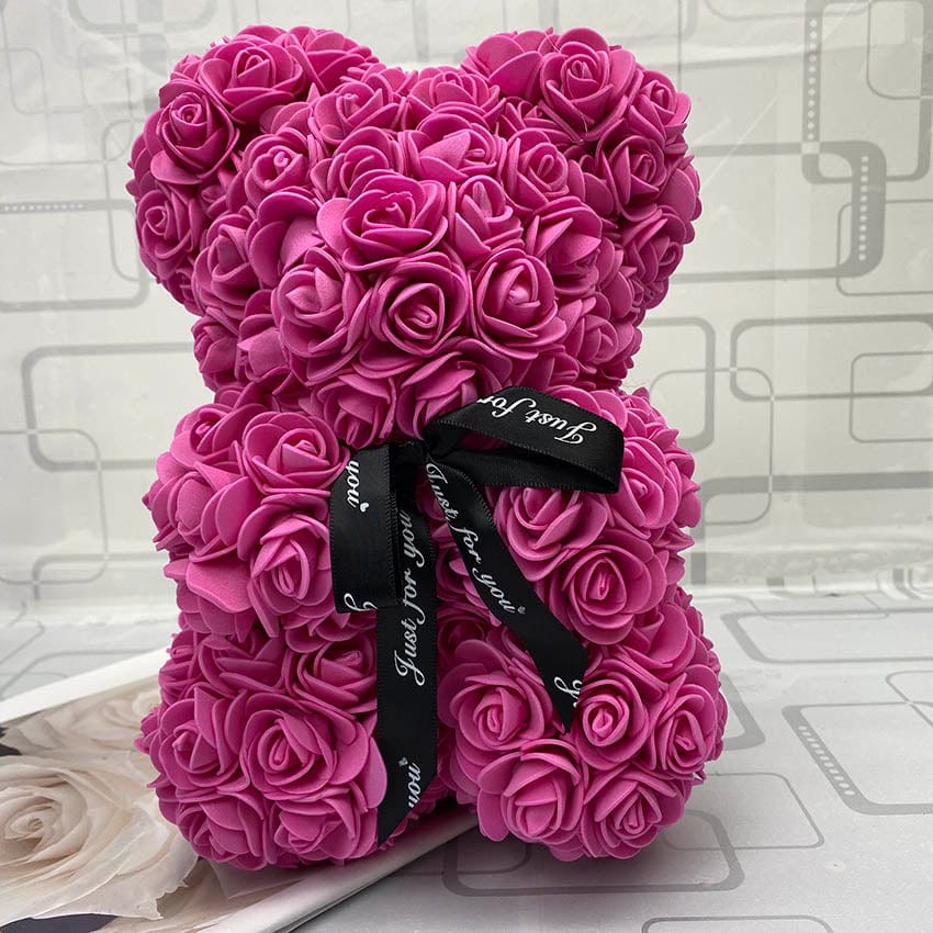 PetalCuddle evig rosa bjørn | Romantisk kosebamse av kunstige blomster til morsdag og feiringer