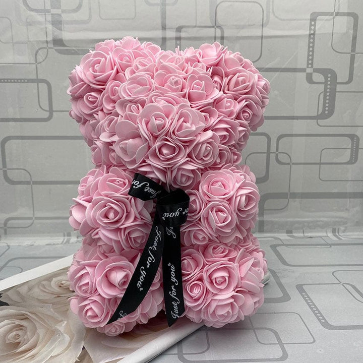 PetalCuddle evig rosa bjørn | Romantisk kosebamse av kunstige blomster til morsdag og feiringer