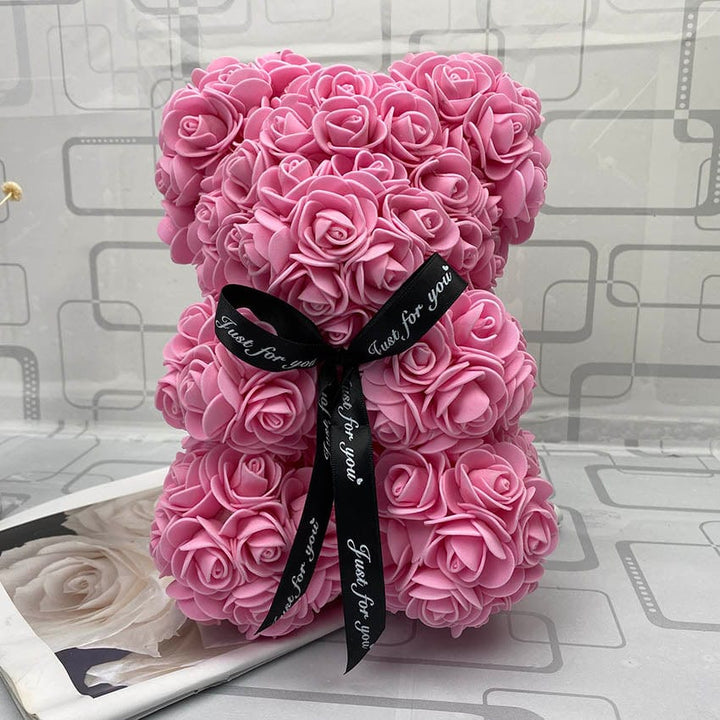 PetalCuddle evig rosa bjørn | Romantisk kosebamse av kunstige blomster til morsdag og feiringer
