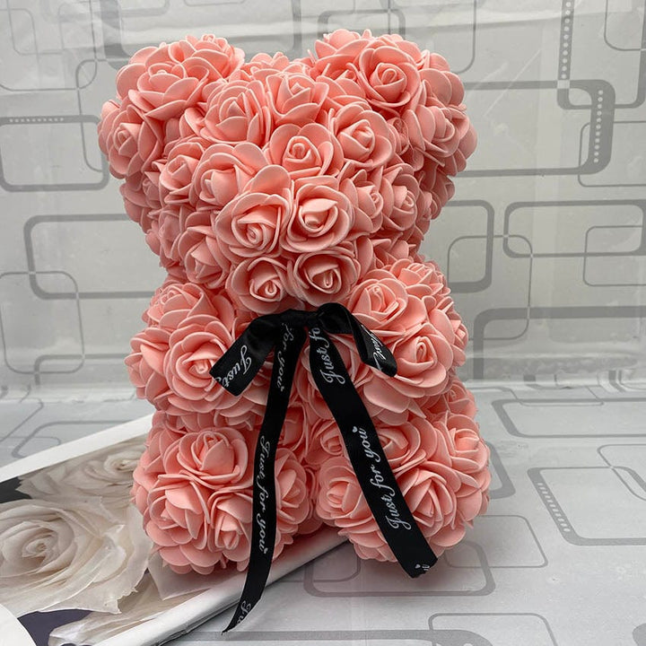 PetalCuddle evig rosa bjørn | Romantisk kosebamse av kunstige blomster til morsdag og feiringer