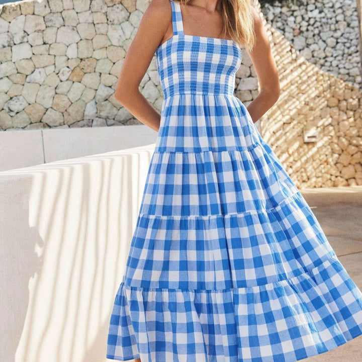 Flowy Vintage Trykt Spaghetti Stropp Kjole