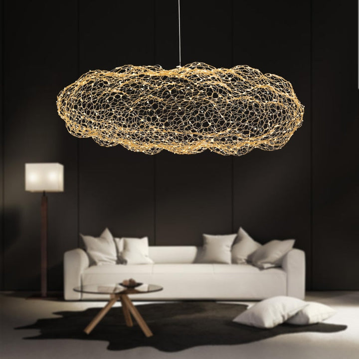 Håndlaget Skylampe i Jern med LED-Stjernepunkter for Art Deco-Interiør