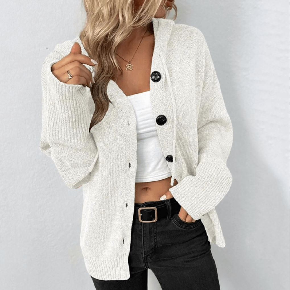 Kvinners Strikket Cardigan – Varm Knapp-Ned med Puffer Detalj