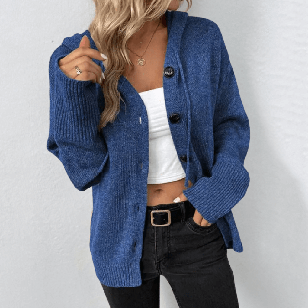 Kvinners Strikket Cardigan – Varm Knapp-Ned med Puffer Detalj