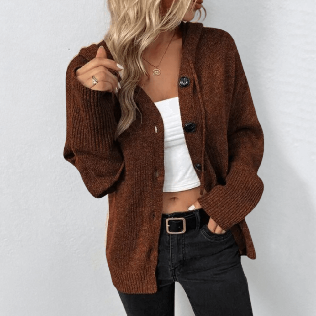 Kvinners Strikket Cardigan – Varm Knapp-Ned med Puffer Detalj