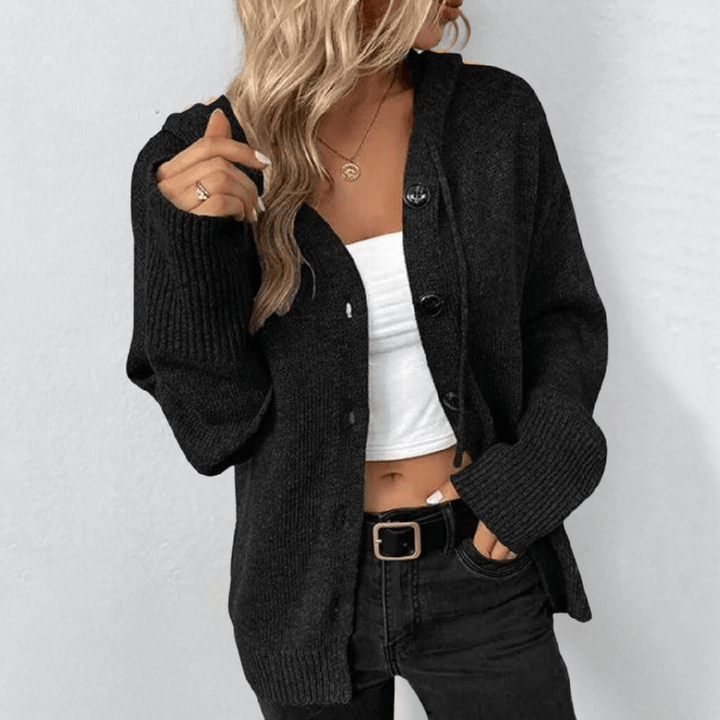 Kvinners Strikket Cardigan – Varm Knapp-Ned med Puffer Detalj