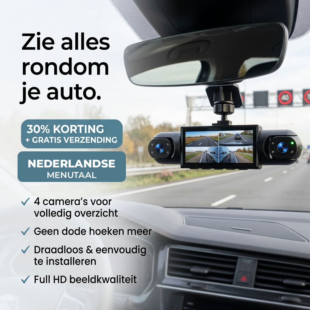 360° dashcam med 4 kameraer, GPS-tidsstempel og nattsyn