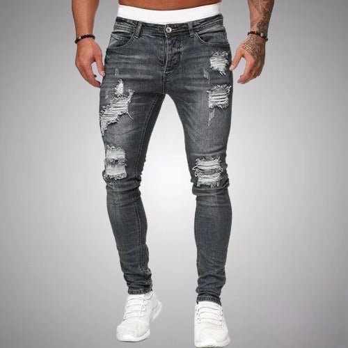 Slim fit stretchjeans til herre med slitte partier – avslappet denim i used-look for hverdagen