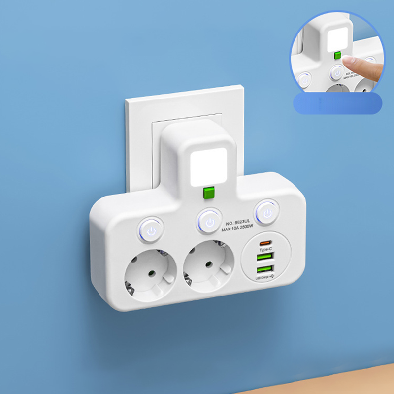 Stikkontaktlist med USB og brytere | Flerveis stikkontakt med overspenningsvern 2500 W