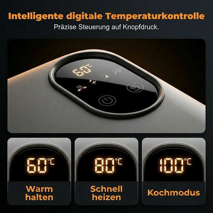 Trådløs, selvoppvarmende elektrisk matboks med innsats i rustfritt stål.