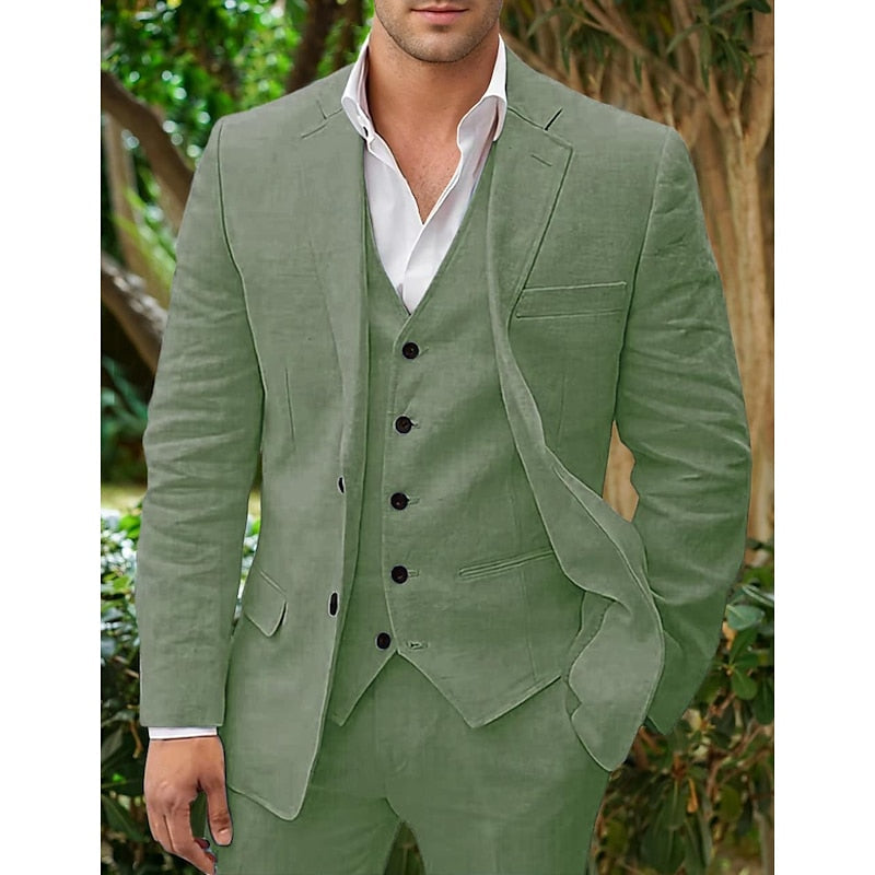 Dreiteilig Leinen-Set for Herrer: Blazer, Veste og Bukser