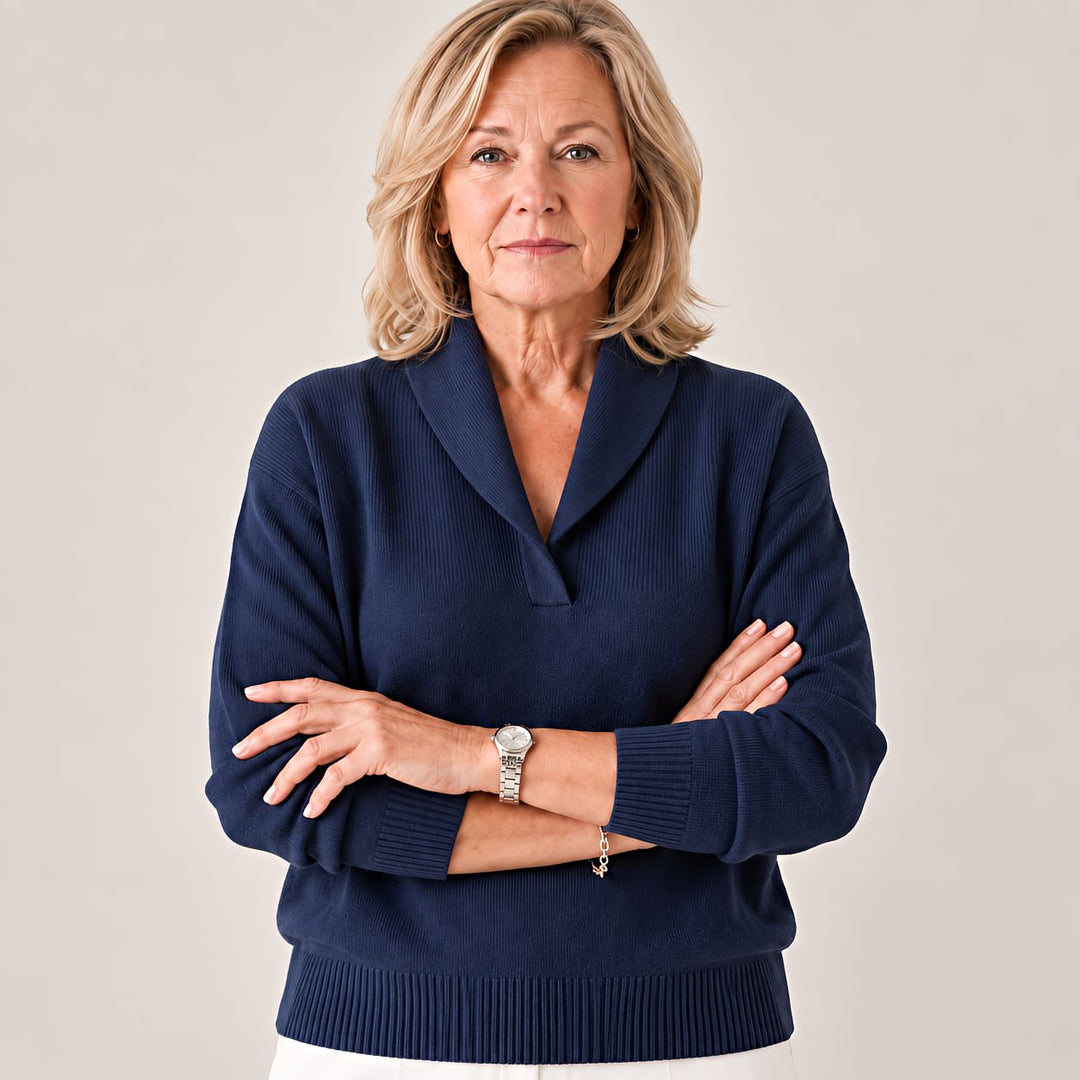 Myk damegenser med sjalkrage og lange ermer