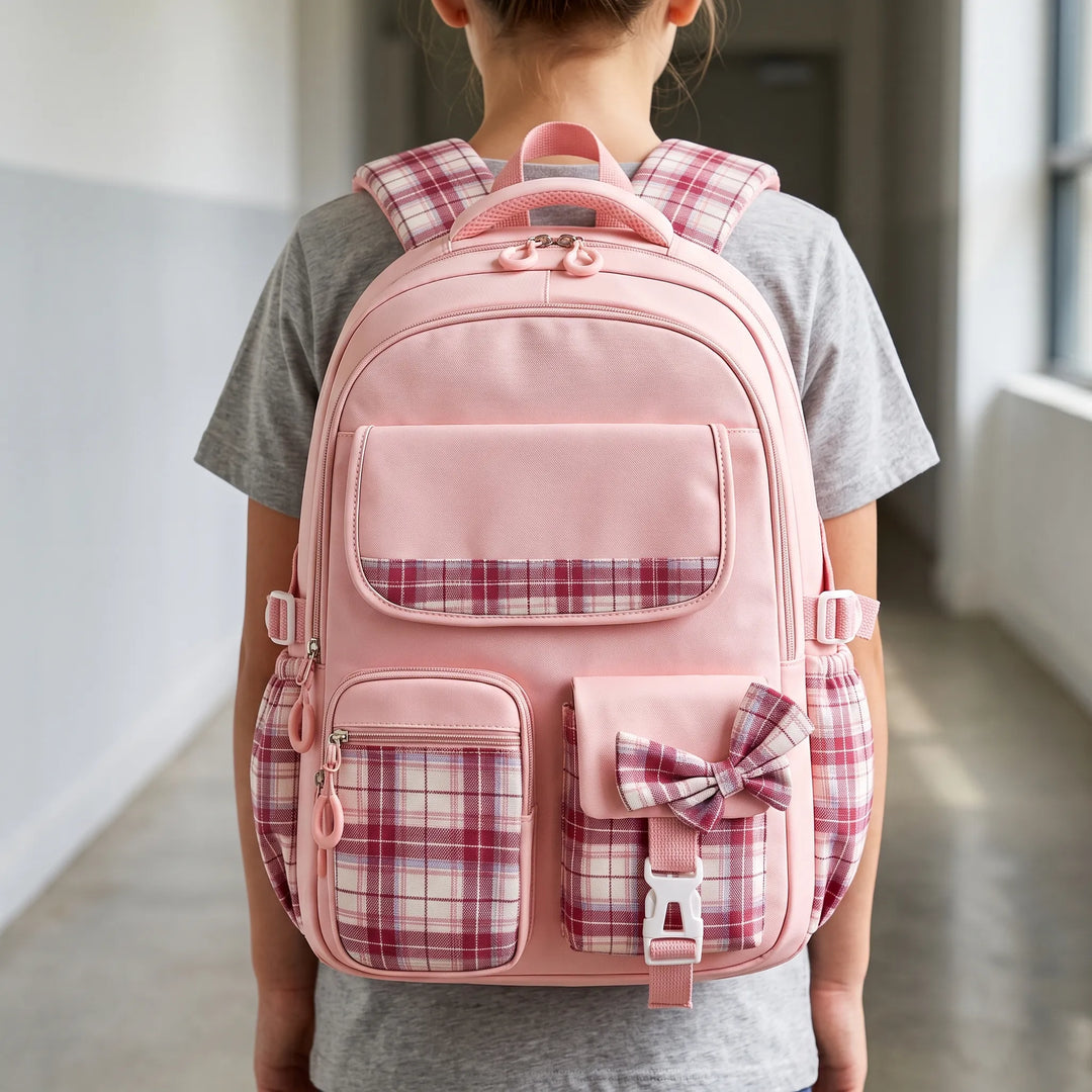 Strukturert skolesekk med rutete aksenter - komfort og stil