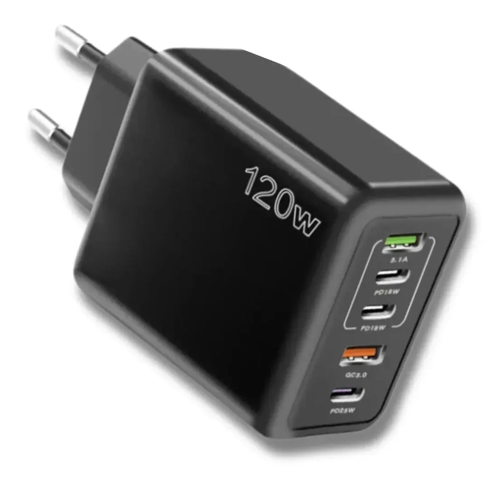 5-ports USB-vegglader – 2× USB-A + 3× USB-C, Quick Charge 3.0