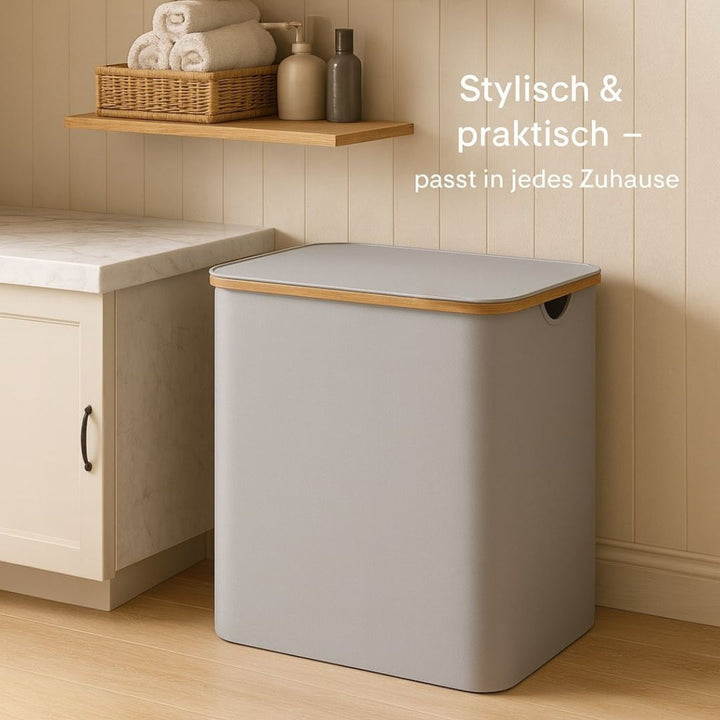 Vasketøykurv med lokk | Vasketøysortering med 3 rom i svart, beige og grå | WäscheBox