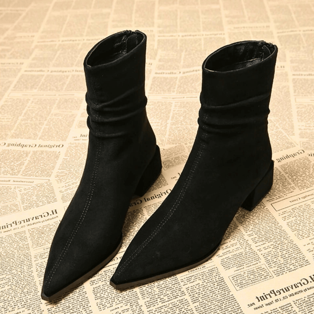 Dame Semskede Boots med Spiss Tå og Blokkhæl