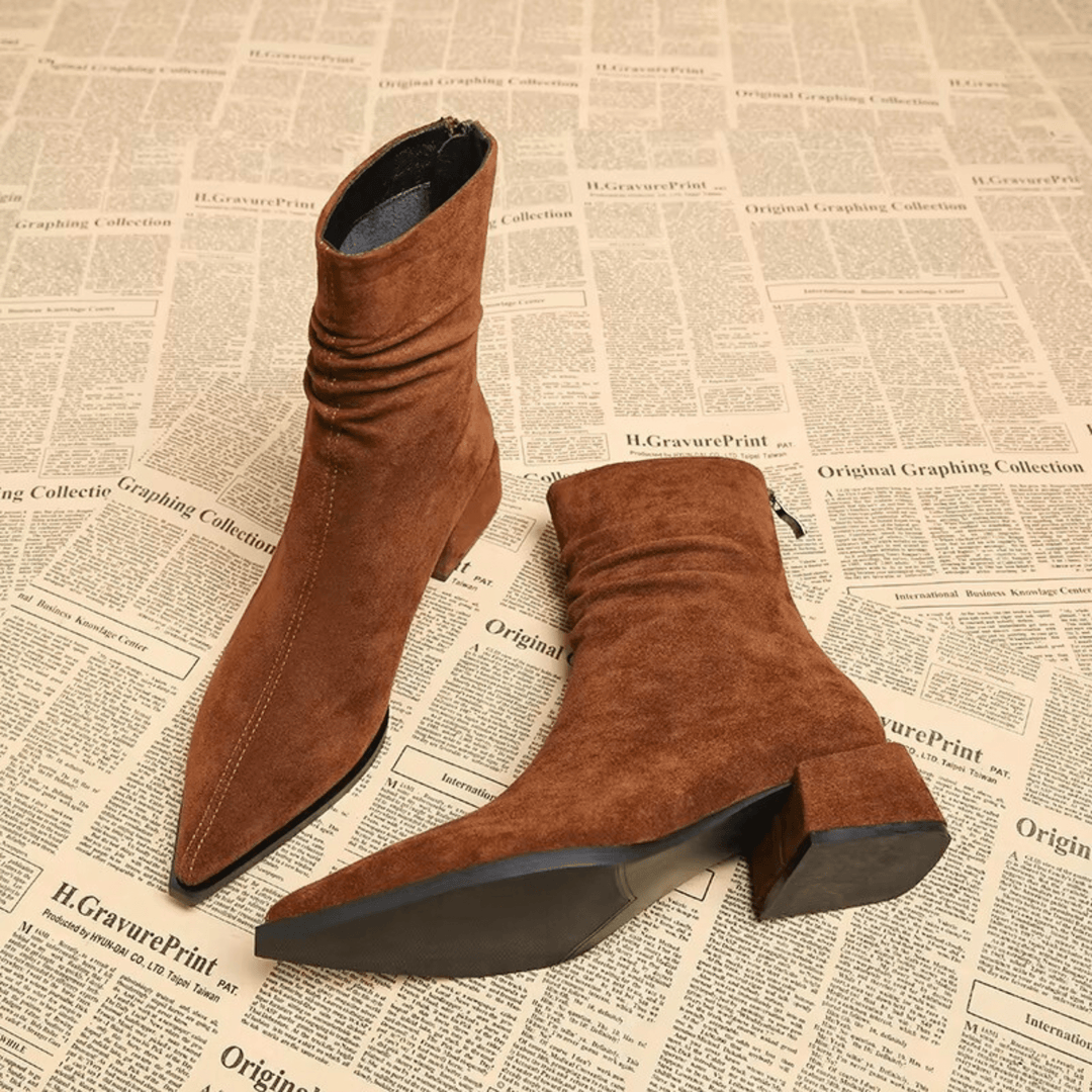 Dame Semskede Boots med Spiss Tå og Blokkhæl