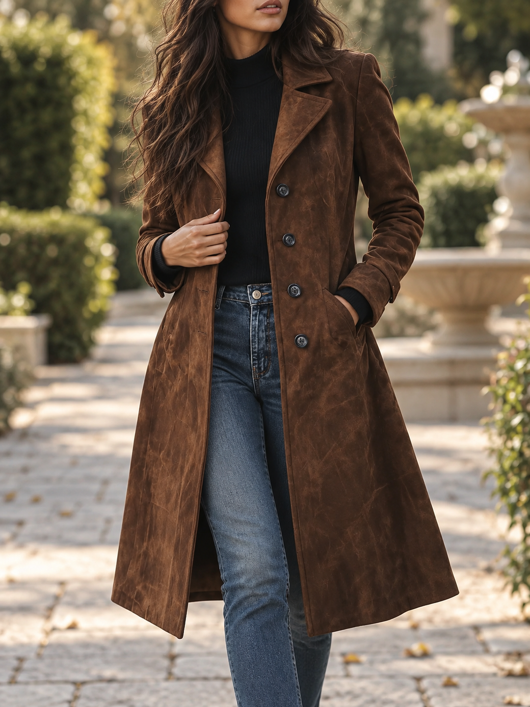 Trenchcoat til Dame med Jakkeslagskrage og Sidelommer