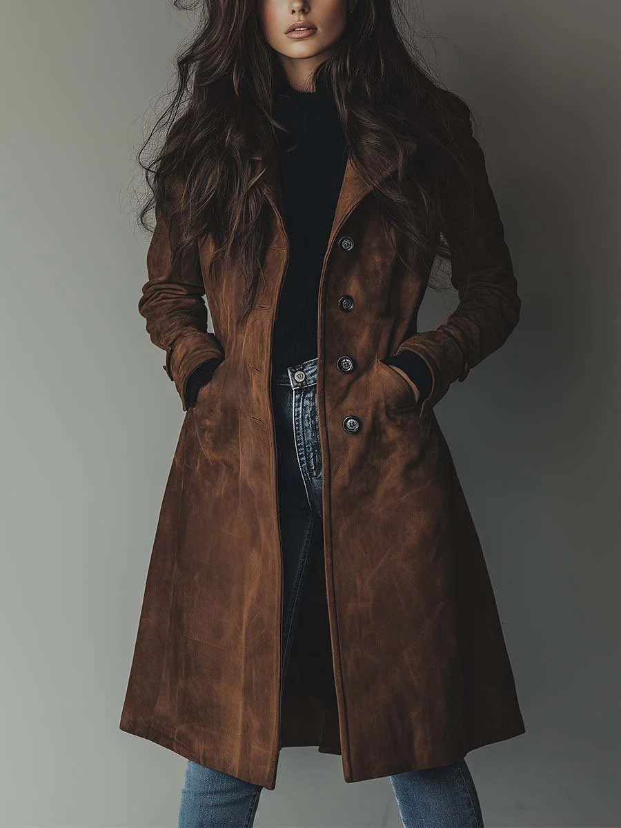 Trenchcoat til Dame med Jakkeslagskrage og Sidelommer