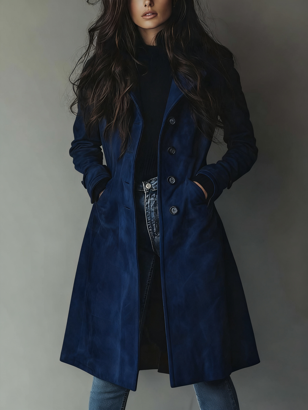 Trenchcoat til Dame med Jakkeslagskrage og Sidelommer