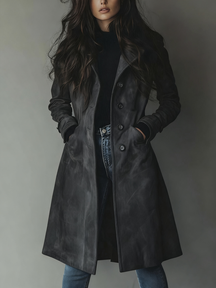 Trenchcoat til Dame med Jakkeslagskrage og Sidelommer