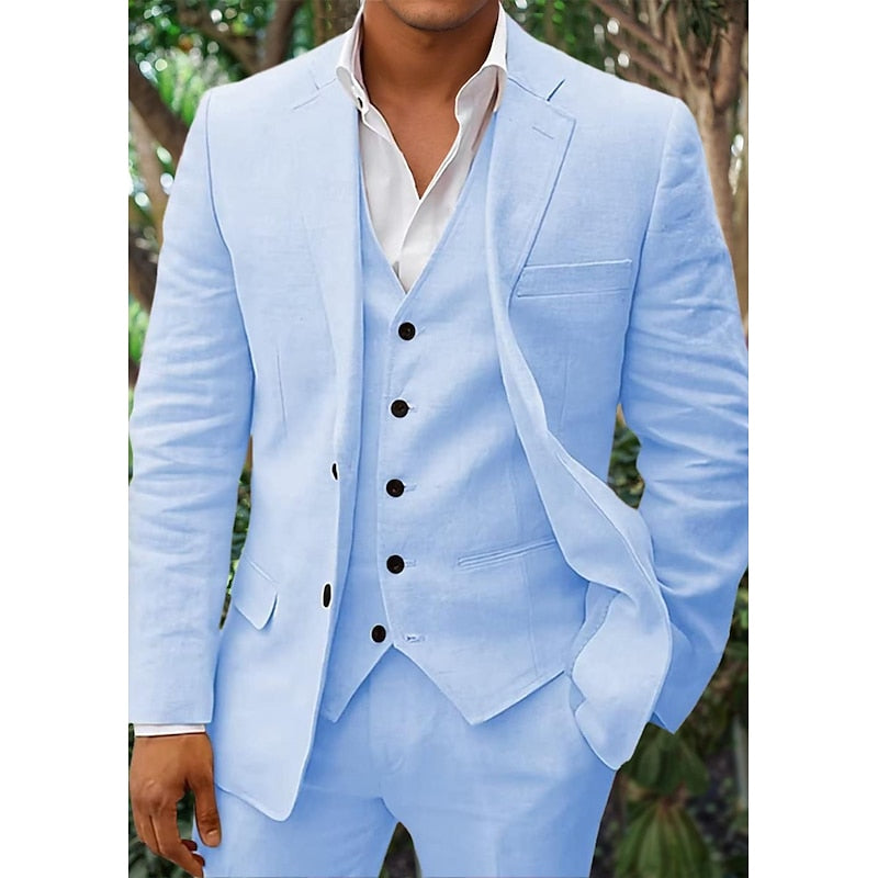 Dreiteilig Leinen-Set for Herrer: Blazer, Veste og Bukser