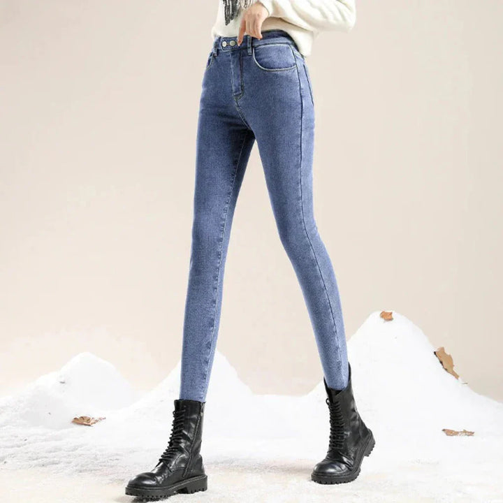 Høy-liv Kvinners Vinter Jeans Fodret for Kalde Dager