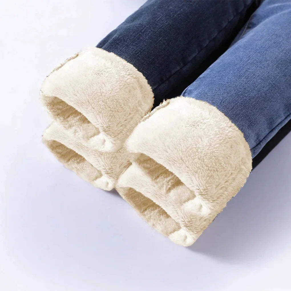 Høy-liv Kvinners Vinter Jeans Fodret for Kalde Dager